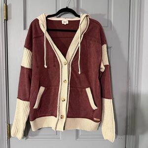 BKE Women's Maroon and Cream Cardigan
